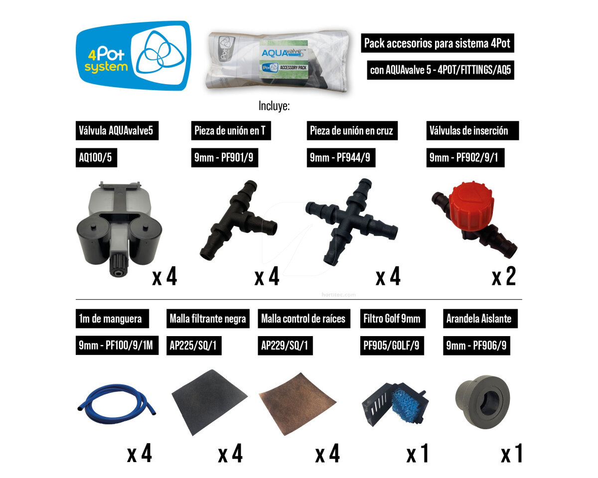 Pack accesorios sistema 4pot-con aquavalve 5 autopot